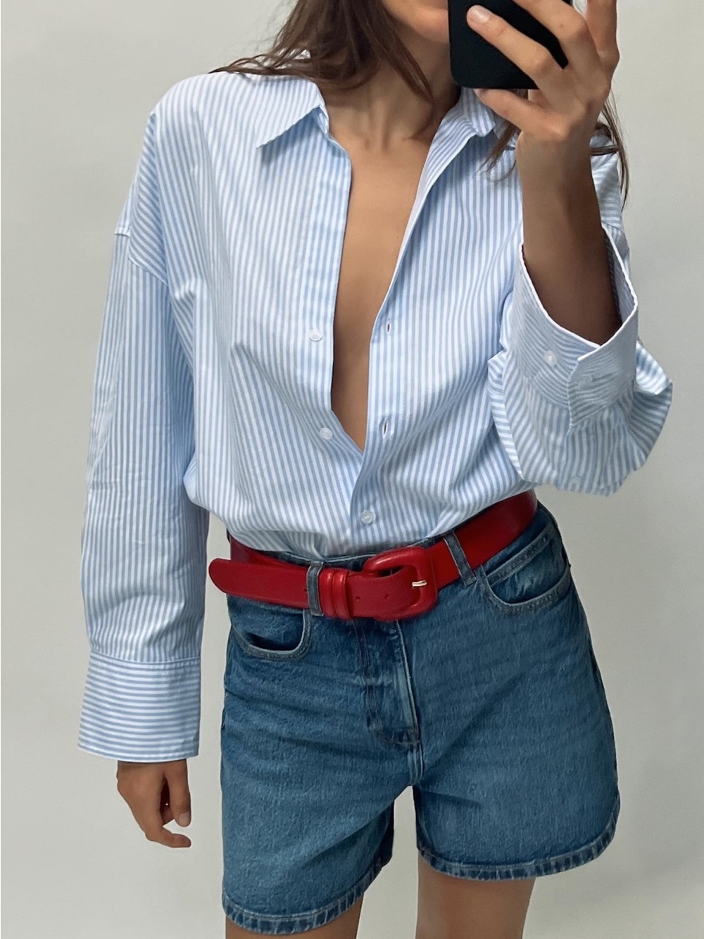 Zara Navy Blue & White Striped Button-Down Shirt